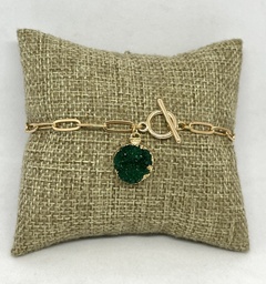 [62989] Pulsera dorada con piedra verde