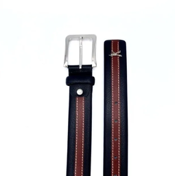 [63055] Cincho de Cuero Negro con Franja Café Talla L