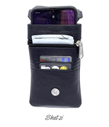 [63102] Bolsa para Celular con Tarjetero de Cuero Negro