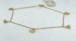 [64259] Tobillera de corazónes de acero inoxidable dorado