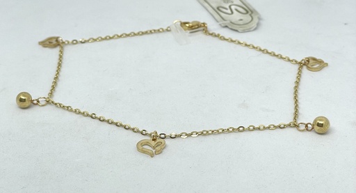 [64259] Tobillera de corazónes de acero inoxidable dorado
