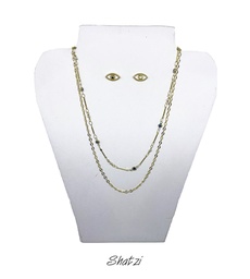 [64391] Set de collar y aretes de ojo turco en dorado y azul