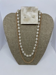 [64454] Set de collar y aretes con perla en dorado