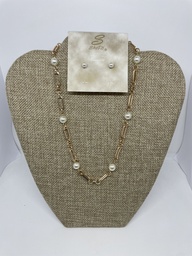 [64470] Set de collar y aretes con perla en dorado