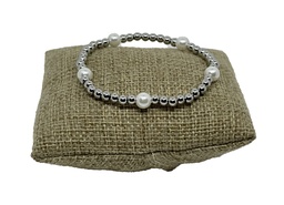 [66228] Pulsera de acero inoxidable plateado con perlas