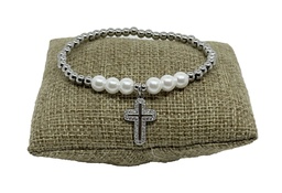 [66242] Pulsera de acero inoxidable plateado con cruz