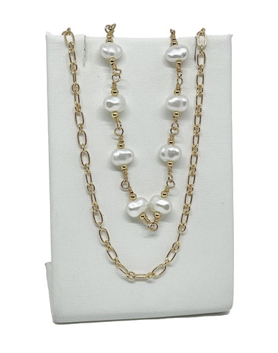 [66294] Collar dorado de 2 hilos con perlas