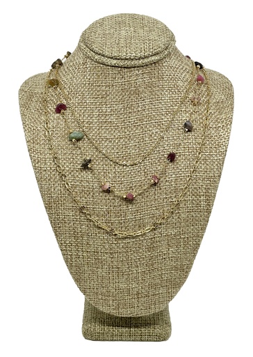 [66296] Collar dorado de 3 hilos con piedras