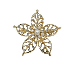 [66354] Prendedor de flor en dorado-brillantitos