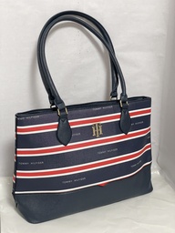 [66490] Bolsa azul de cuerina con rayas
