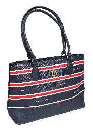 [66490] Bolsa azul de cuerina con rayas