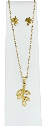 [66538] Set de collar y aretes dorado de acero inoxidable