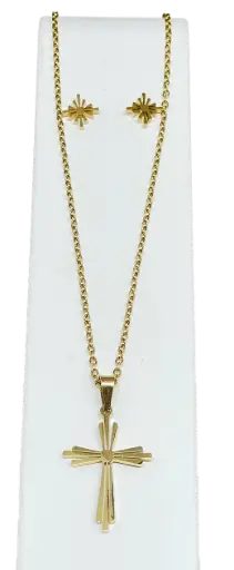 [66544] Set de collar y aretes dorado de acero inoxidable