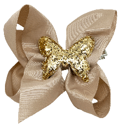 Moña con clip y mariposa dorada