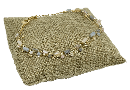 [67607] Pulsera de 3 hilos dorado con piedras en rosado y gris
