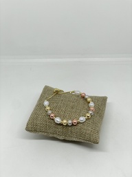 [67627] Pulsera dorada tres tonos con perla estándar