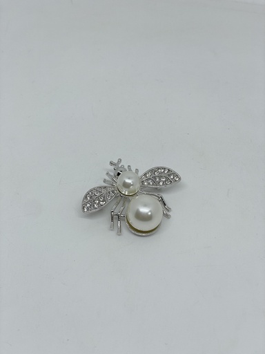 [67656] Prendedor plateado de metal de abeja con perlas