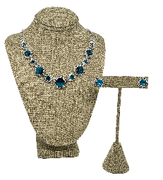 [67671] Set de gargantilla y aretes  plateados y  turquesa de brillantito