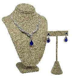 [67674] Set de collar y aretes plateado de brillantito con piedra azul