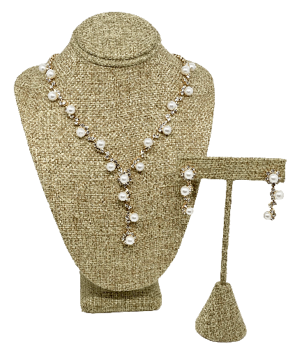 Set de collar y aretes con brillantito y perla