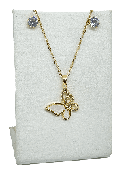 [67737] Set de collar y aretes dorado de acero con brillantitos