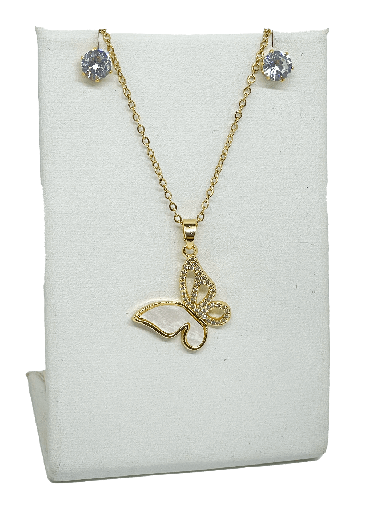 [67737] Set de collar y aretes dorado de acero con brillantitos