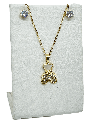 [67739] Set de collar y arete dorado de rodio con brillantitos