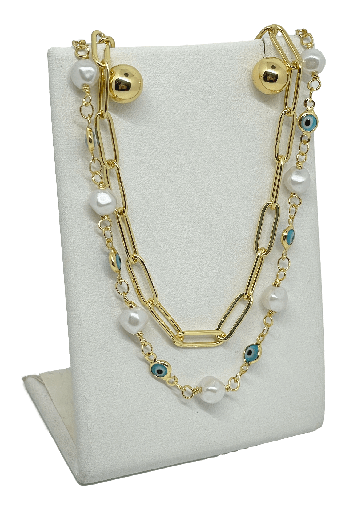 [68058] Set collar y aretes dorado ojo turco