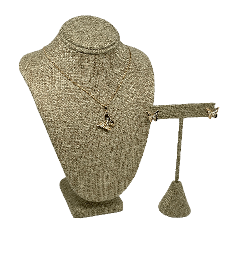 Set de collar y aretes de rodio de mariposa con brillantitos