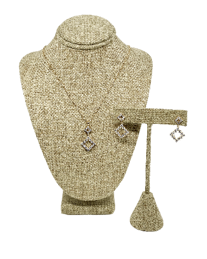 [68134] Set de collar y aretes plateados de rodio con brillantitos