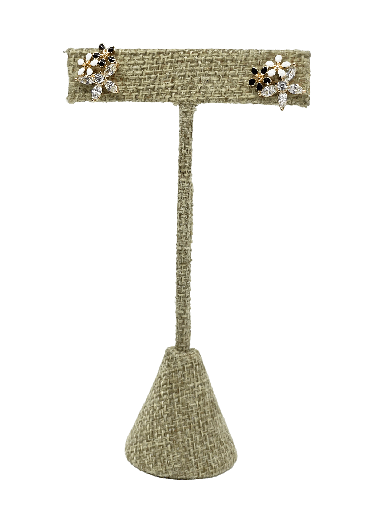 [68140] Aretes dorados con negro y blanco de rodio