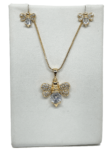 [68197] Set de collar y aretes dorados de rodio con abeja