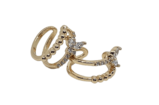 [68207] Earcuffs dorados de rodio con brillantitos