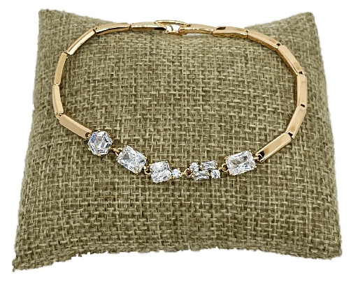 [68226] Pulsera dorada de rodio con brillantito