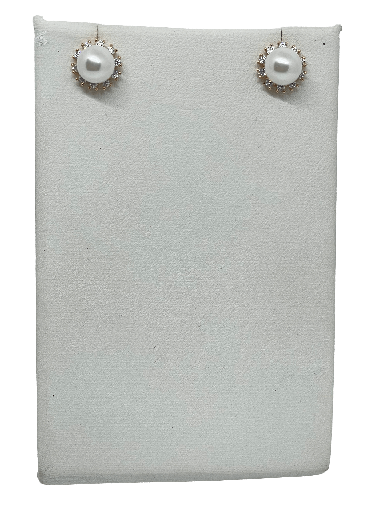 [68243] Arete dorado de rodio con perla y brillantito