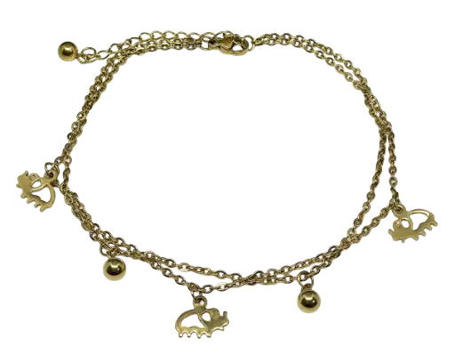 [68612] Tobillera dorada de acero inoxidable con elefantes