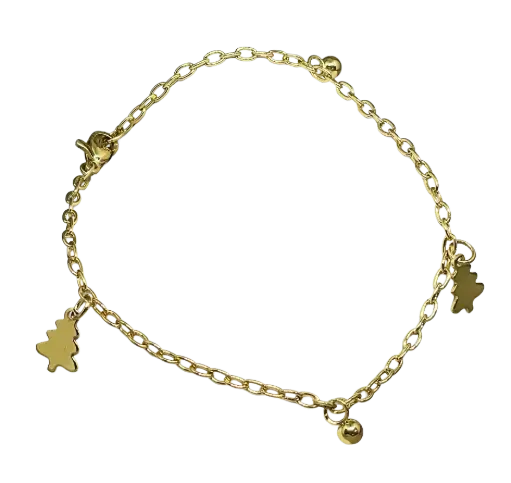 [68615] Tobillera dorada de acero inoxidable con arbolitos