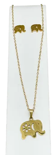 [68627] Set de collar y aretes dorados de acero inoxidable