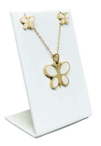 [68799] Set de collar y aretes dorado de acero inoxidable