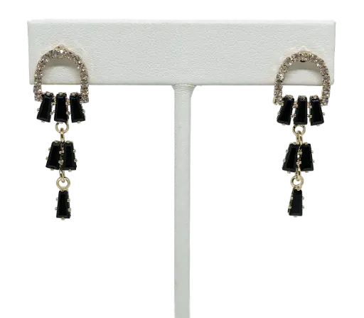 [68923] Aretes dorados con negro y brillantito