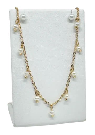 [69012] Set de collar y aretes dorados con perlas