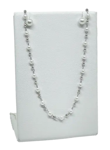 [69013] Set de collar y aretes plateados con perla pequeña