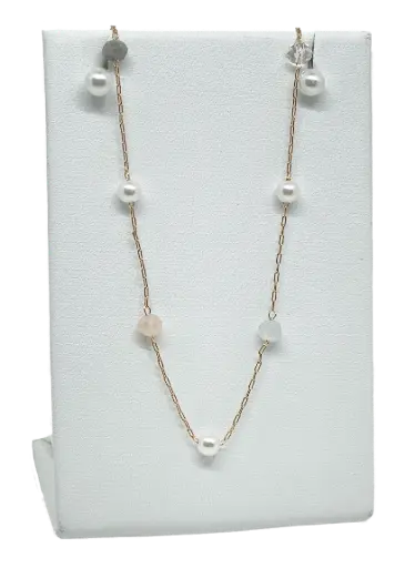 [69014] Set de collar y aretes dorados y perlas blancas