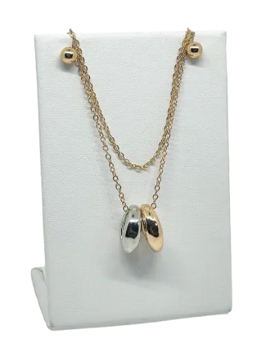 [69015] Set de collar y aretes dorados y plateado