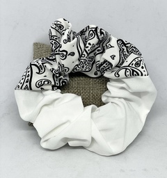 [51942] Cola de tela blanco y negro - Scrunchie