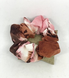 [52780] Cola de tela color rosado café y blanco - Scrunchie