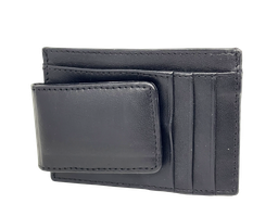 [51413] Tarjetero con money clip de cuero negro