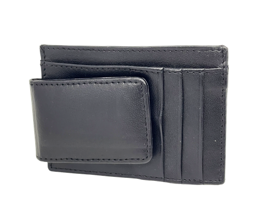 [51413] Tarjetero con money clip de cuero negro