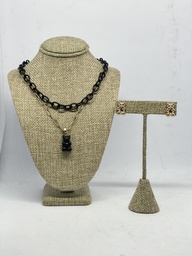 [53345] Juego de collar y aretes dorado con negro