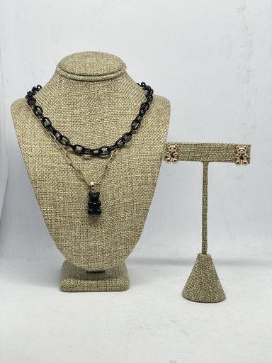 [53345] Juego de collar y aretes dorado con negro